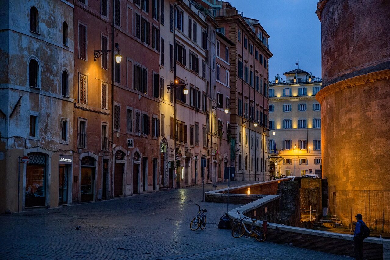 street, nature, pantheon, rome, italy, architecture, facade, cobble, building, monument, historic, tourism, stone, temple, antique, ancient, religion, religious, dawn, sunrise